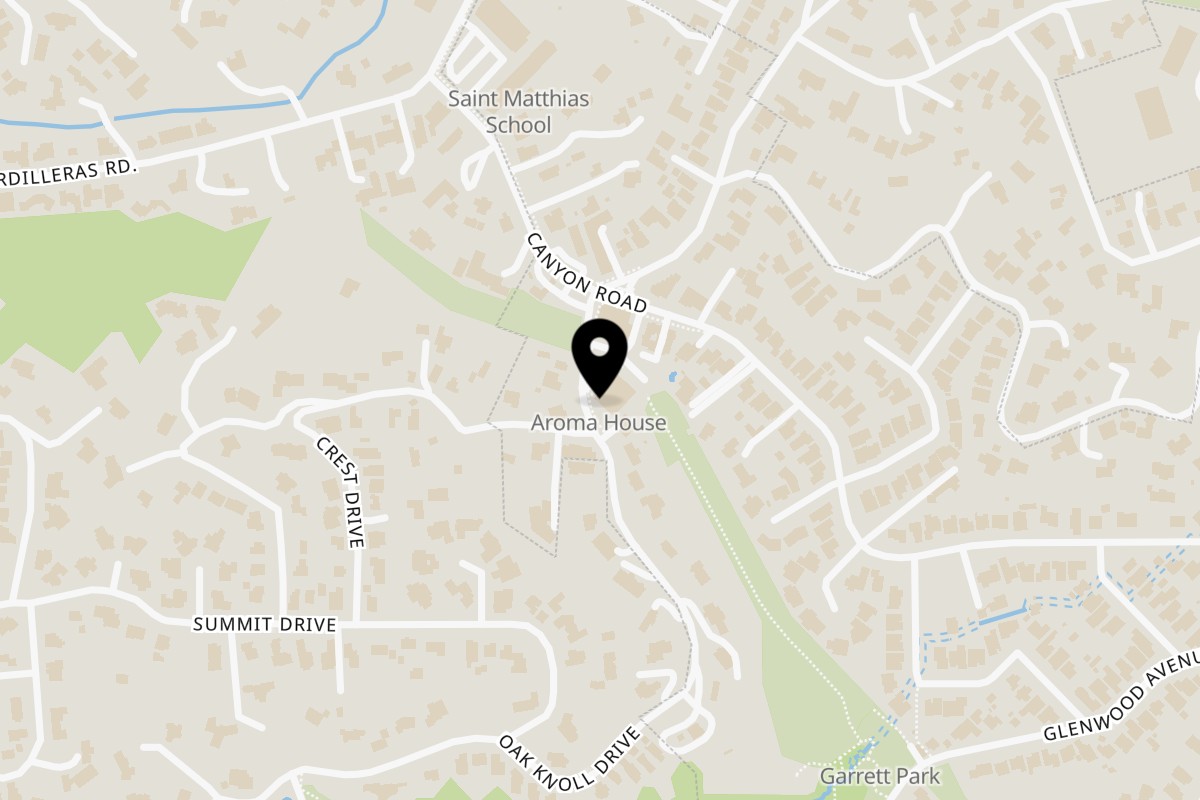 Map showing the location of Aroma House on 3215 Oak Knoll Dr C in Redwood City
